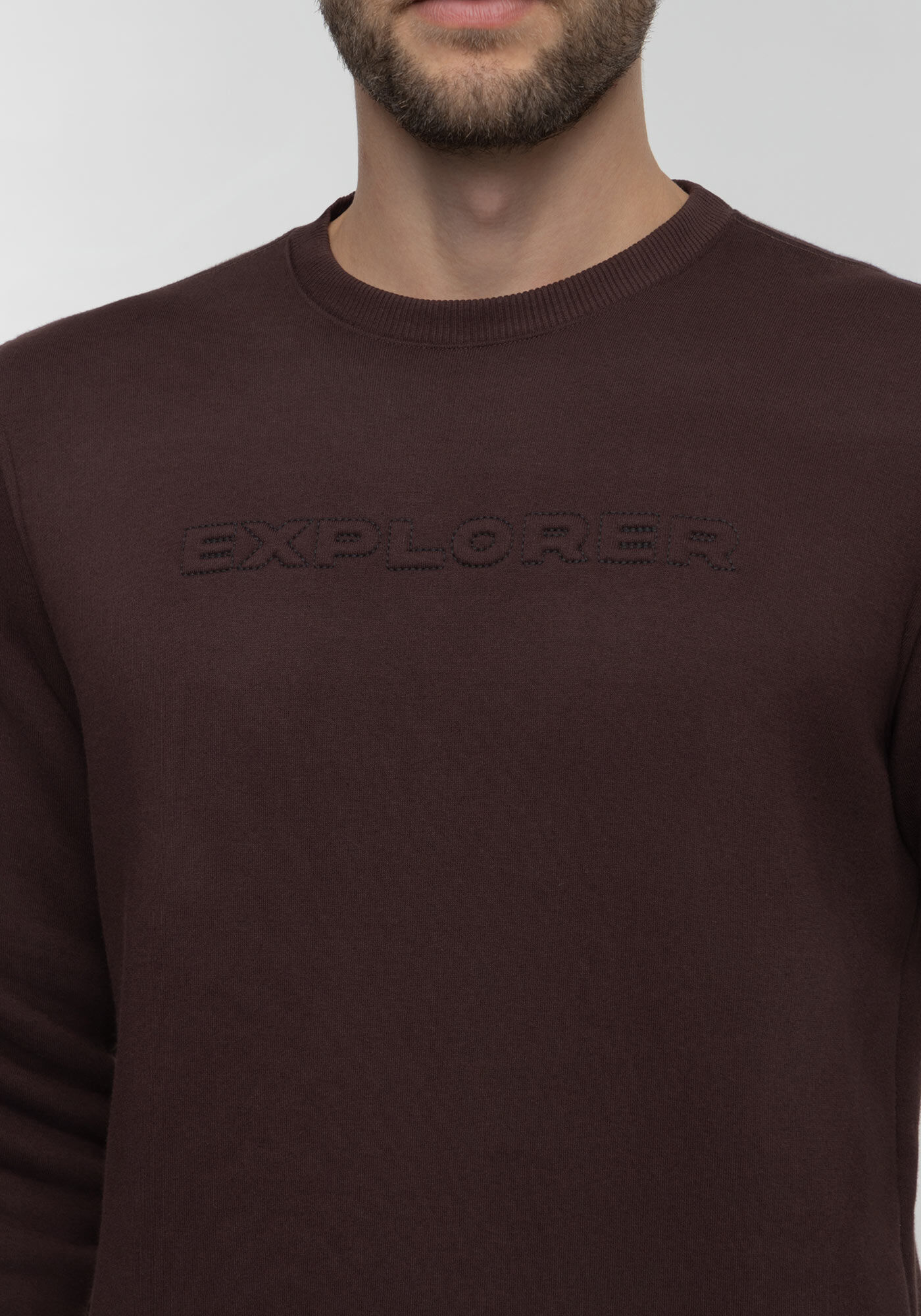 Blus&atilde;o Em Moletom Peluciado Com Gola Redonda E Punhos, MARROM EGGPLANT, large.