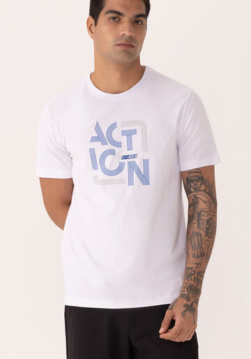 Camiseta Com Estampa Em Meia Malha De Algodão, BRANCO. Camiseta Com Estampa Em Meia Malha De Algodão, BRANCO, large.