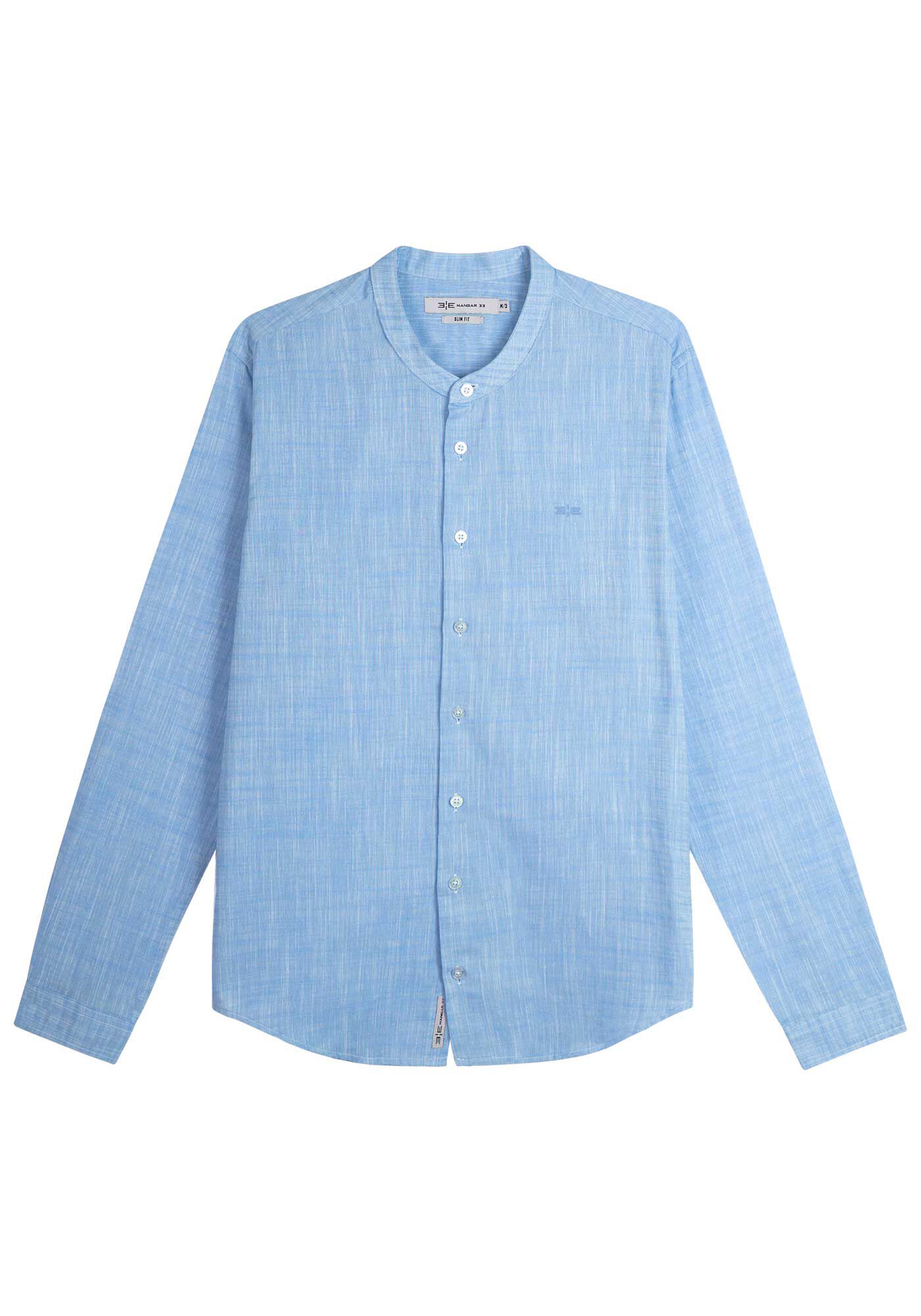 Camisa Masculina Com Gola Padre E Mangas Longas Slim Fit, AZUL BRUMA, large.