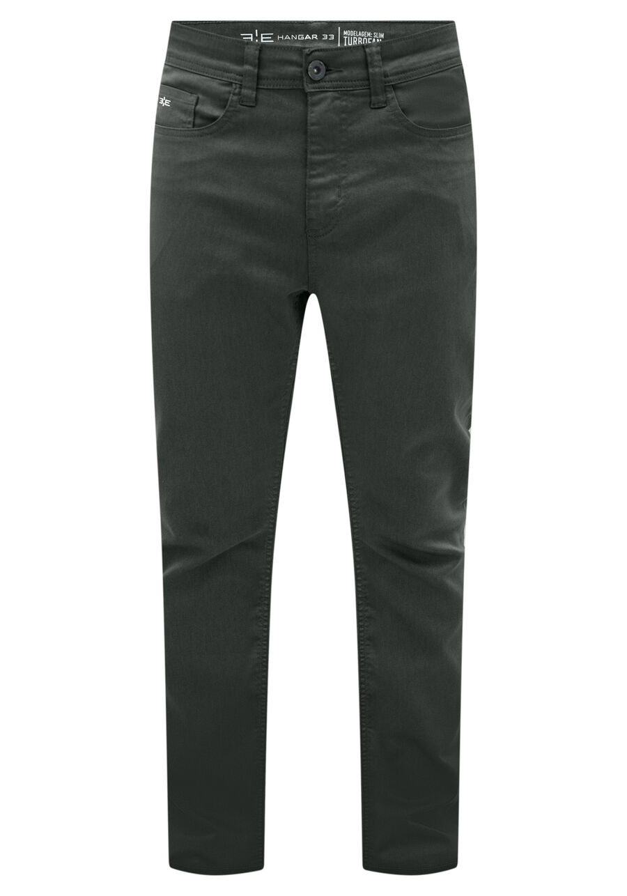 Calça Slim Turbofan Em Sarja Com Elastano, VERDE OLIVE TREE. Calça Slim Turbofan Em Sarja Com Elastano, VERDE OLIVE TREE, large.