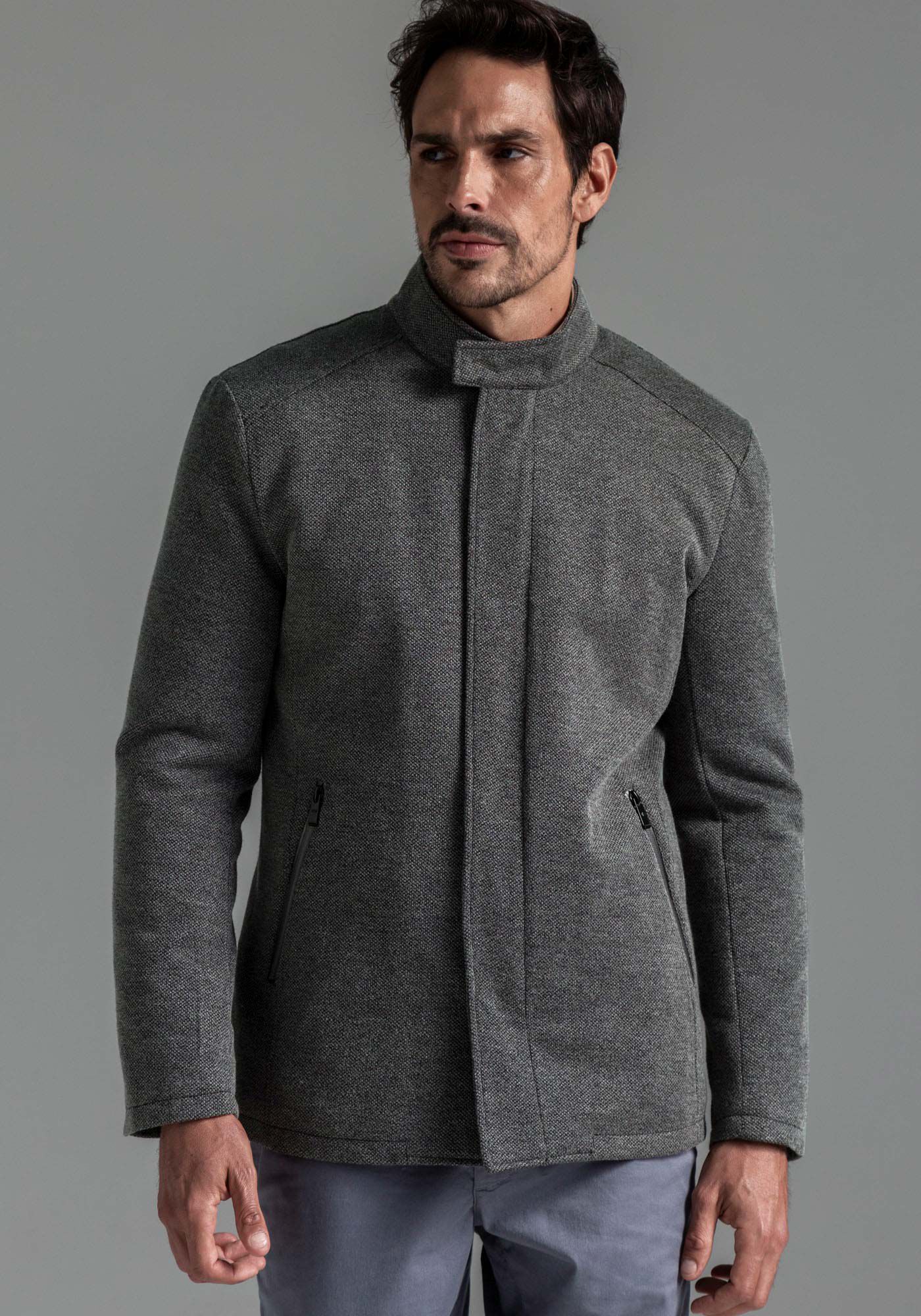 Casaco Masculino em Tecido Alfaiataria com Bolso, CINZA NOTI, large.
