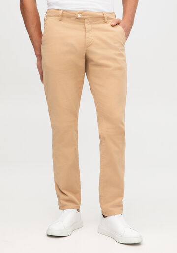 Calça Sarja Masculina Slim com Detalhe Botão, BEGE TIGER. Calça Sarja Masculina Slim com Detalhe Botão, BEGE TIGER, large.