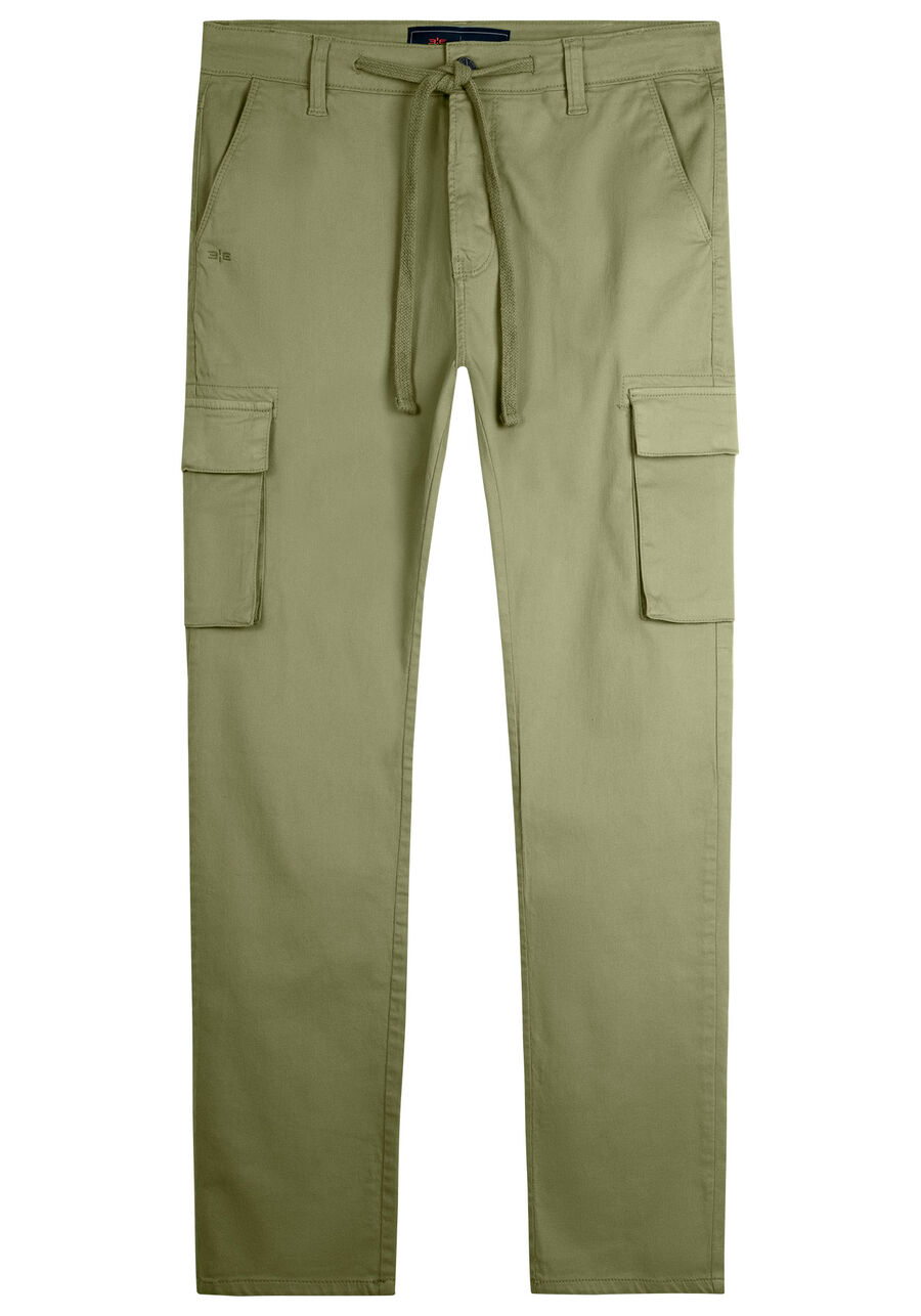 Calça Jogging Masculina Com Bolsos Cargo Em Sarja E Elastano, VERDE CORAL. Calça Jogging Masculina Com Bolsos Cargo Em Sarja E Elastano, VERDE CORAL, large.