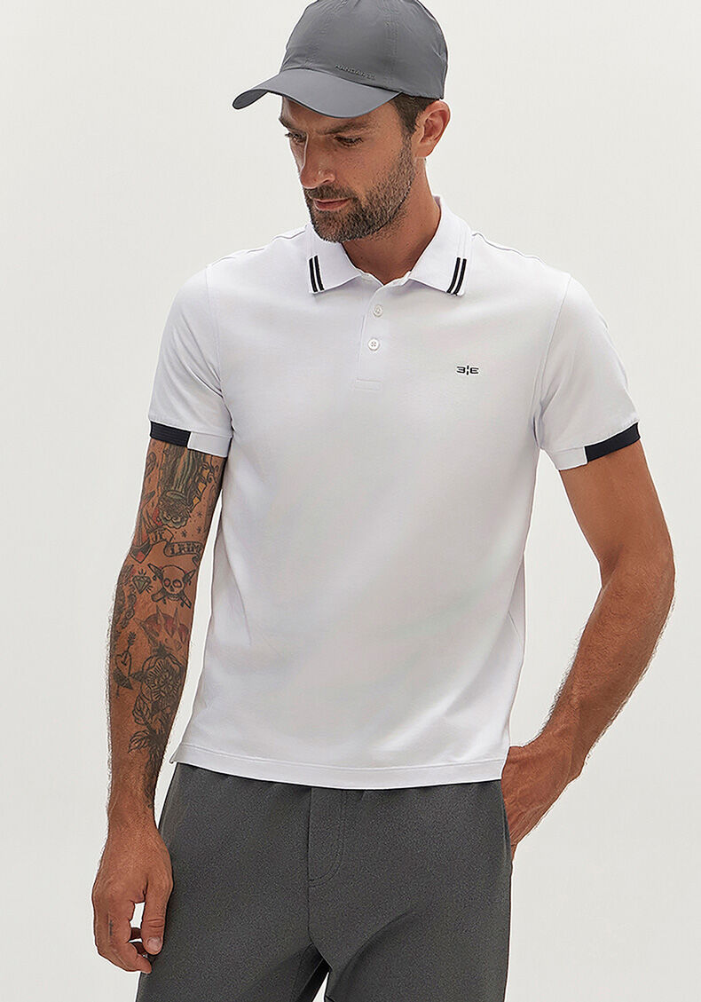 Camisa Polo Masculina em Malha Cotton, BRANCO, large.