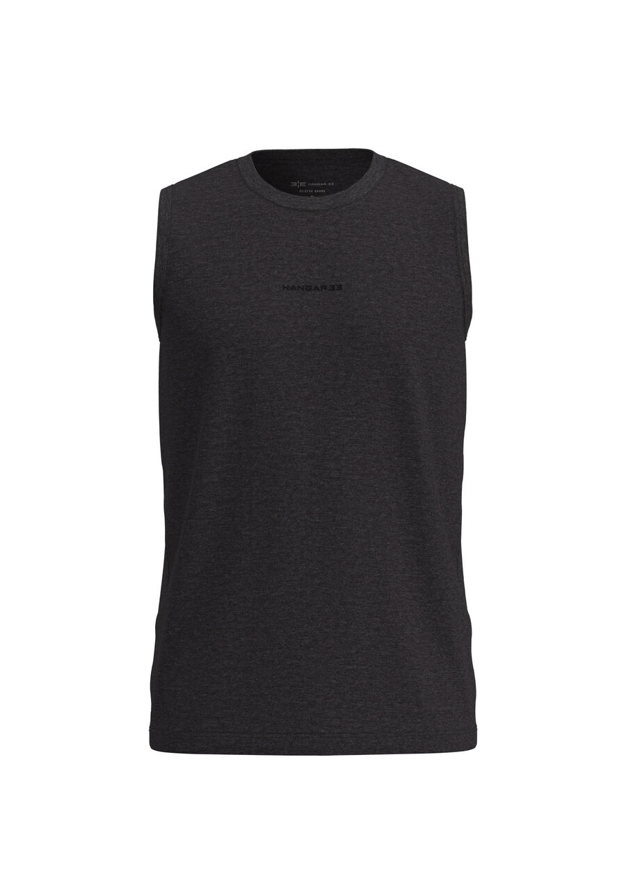 Regata Com Estampa Localizada Em Malha Mesclada, PRETO. Regata Com Estampa Localizada Em Malha Mesclada, PRETO, large.