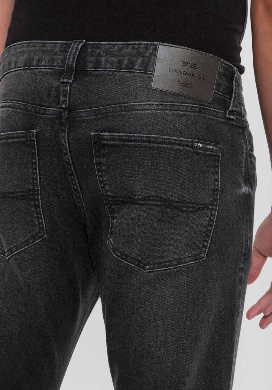 Calça Jeans Slim Preta Estonada com Elasticidade, PRETO REATIVO, large.