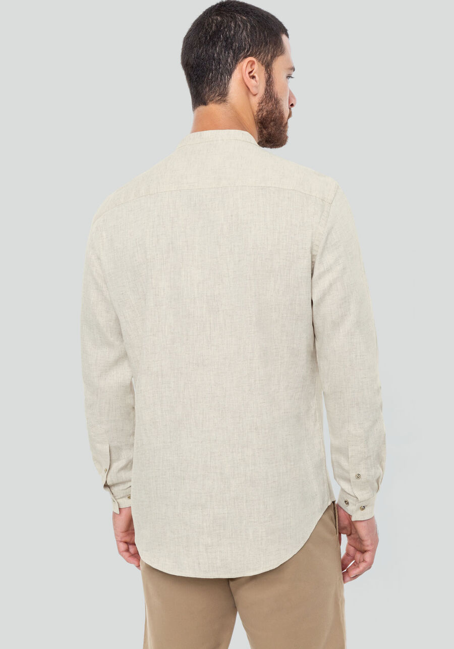 Camisa Masculina em Linho Comfort com Gola Padre, BRANCO OFF WHITE. Camisa Masculina em Linho Comfort com Gola Padre, BRANCO OFF WHITE, large.