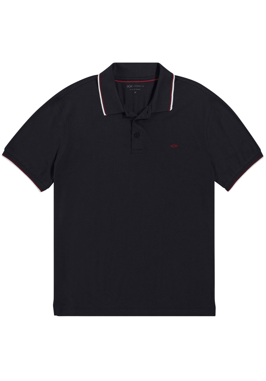 Camisa Polo Masculina em Malha Piquet, PRETO REATIVO, large.