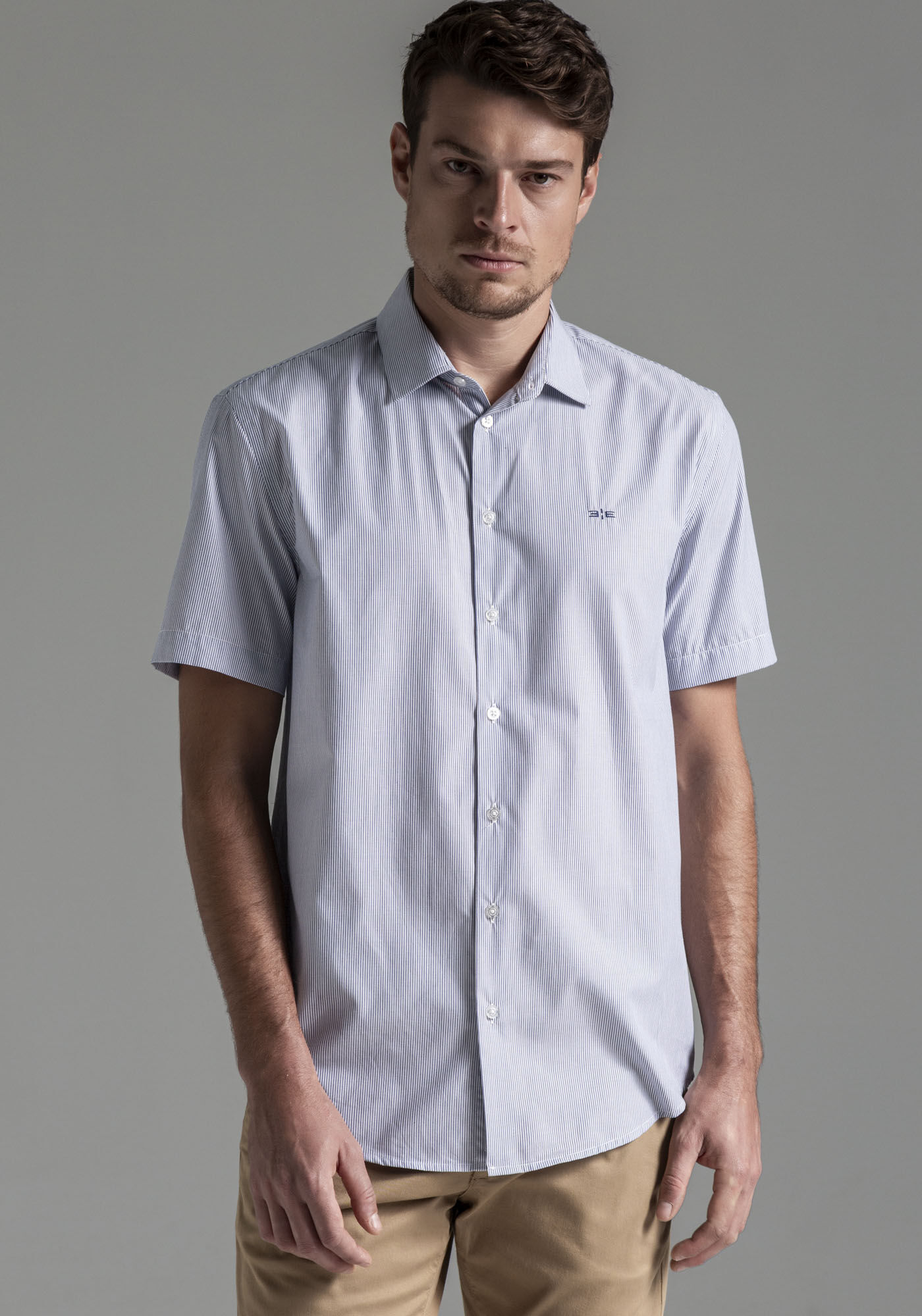 Camisa Manga Curta Masculina Comfort Fio Eg&iacute;pcio, MARINHO INLE, large.