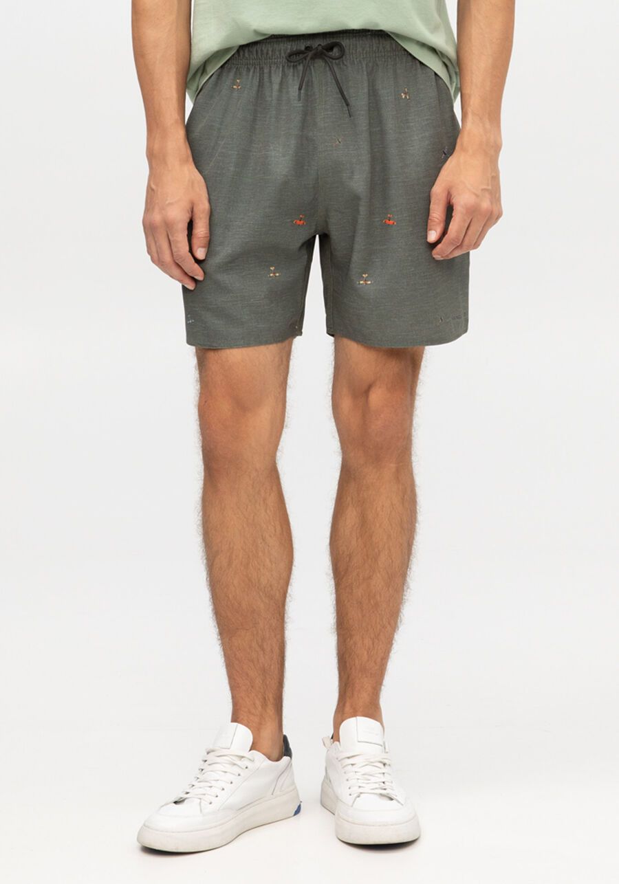 Shorts Masculino em Tecido Plano Estampado, VERDE CORAL. Shorts Masculino em Tecido Plano Estampado, VERDE CORAL, large.