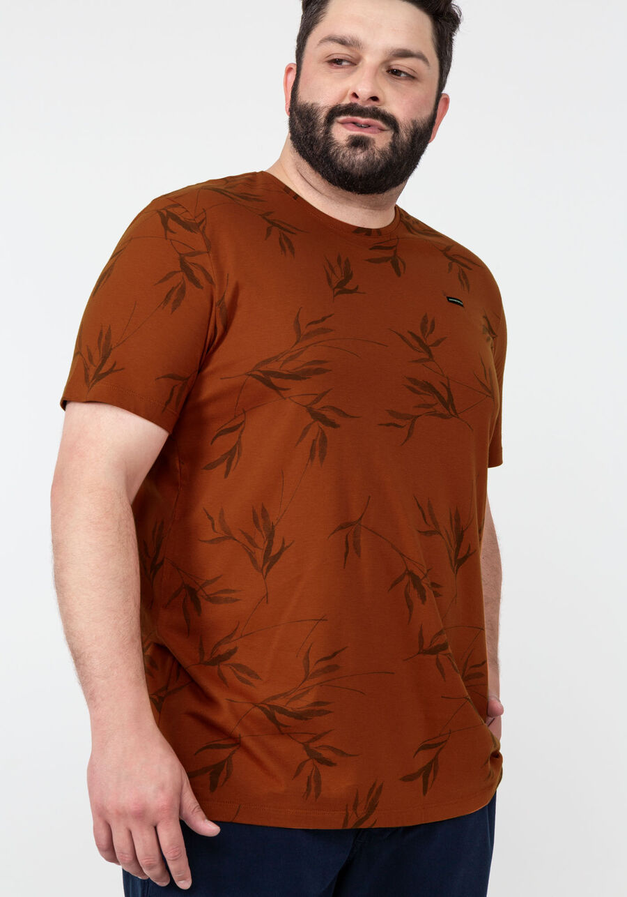 Camisa Masculina com Estampa Folhas Big & Tall, VENTO LARANJA, large.