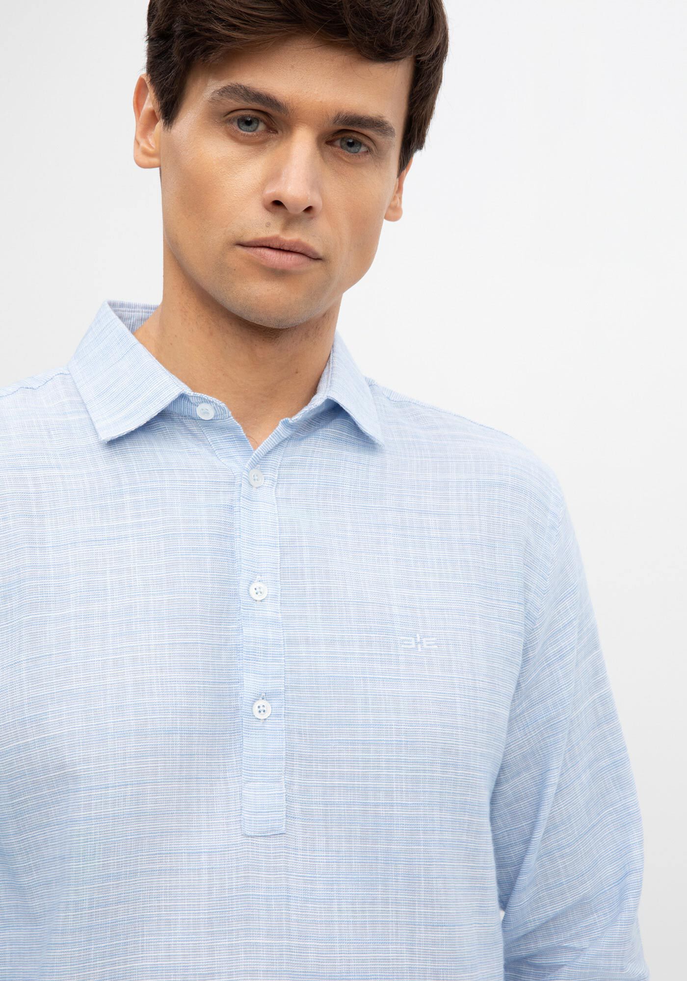 Camisa Bata Masculina Slim Fit em Flam&ecirc; Org&acirc;nico, AZUL BRUMA, large.