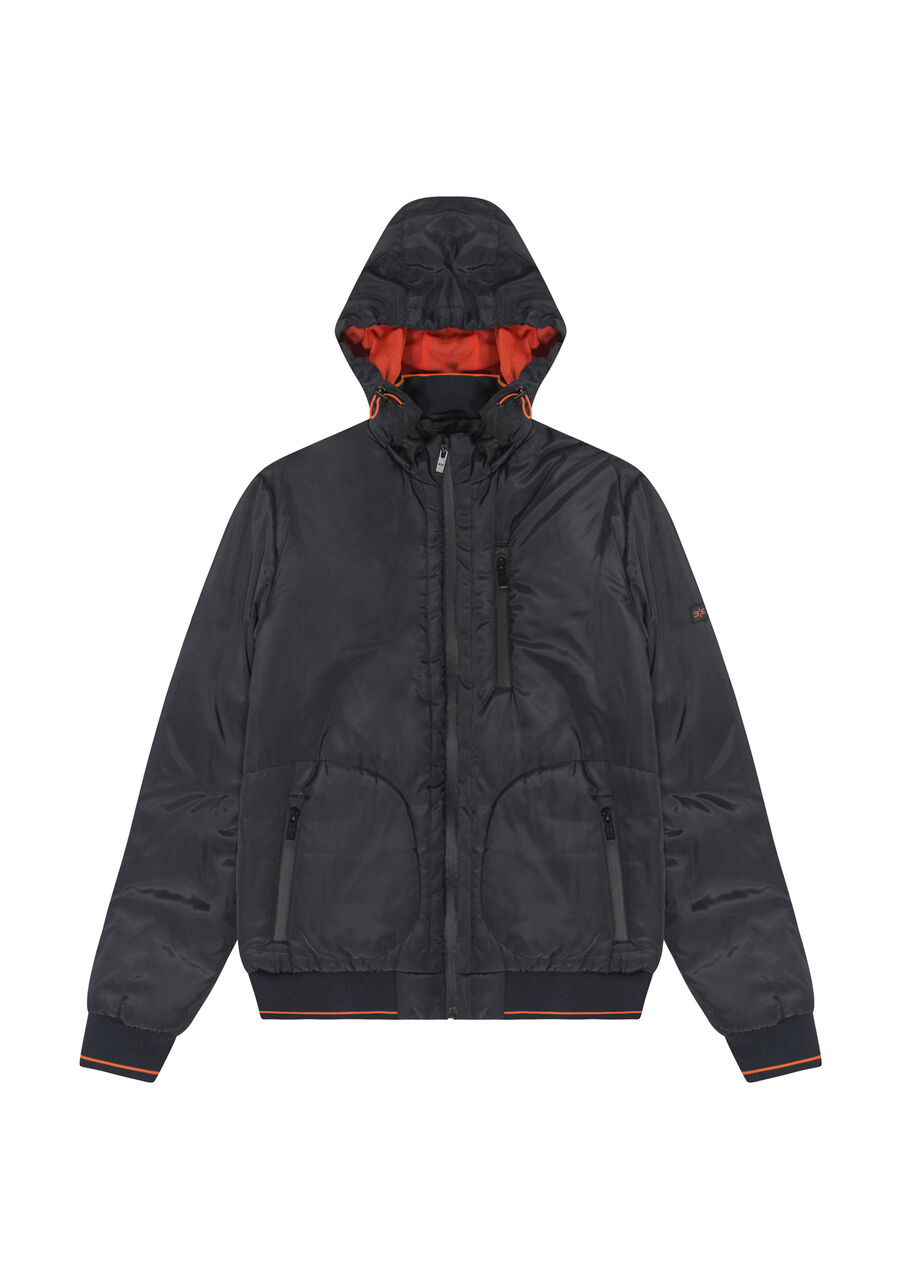 Jaqueta Em Tecido Nylon Com Capuz Removível E Zíper, MARINHO IMPERIO. Jaqueta Em Tecido Nylon Com Capuz Removível E Zíper, MARINHO IMPERIO, large.