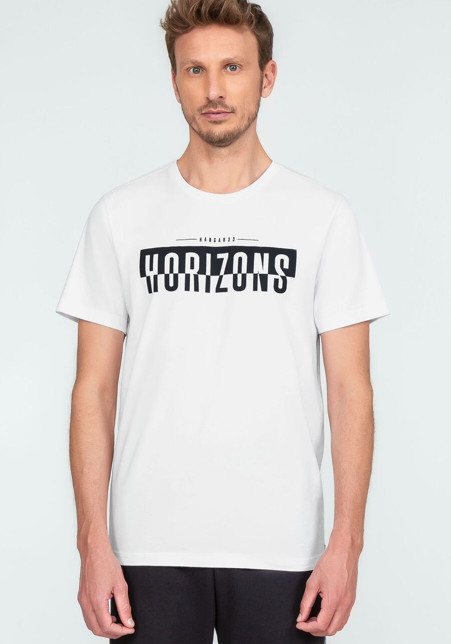 Camiseta em Malha Estampa Lettering, BRANCO. Camiseta em Malha Estampa Lettering, BRANCO, large.