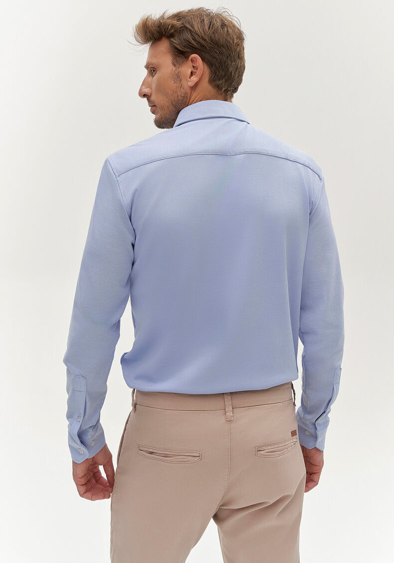 Camisa Masculina Slim Fit em Malha Tech Skin, AZUL BRIGHT, large.