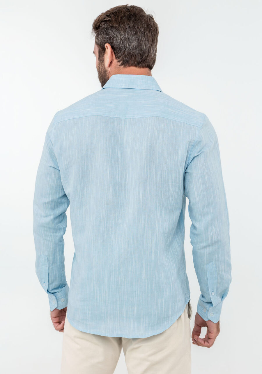 Camisa Masculina em Linho Flamê Slim Fit, AZUL CLARO. Camisa Masculina em Linho Flamê Slim Fit, AZUL CLARO, large.