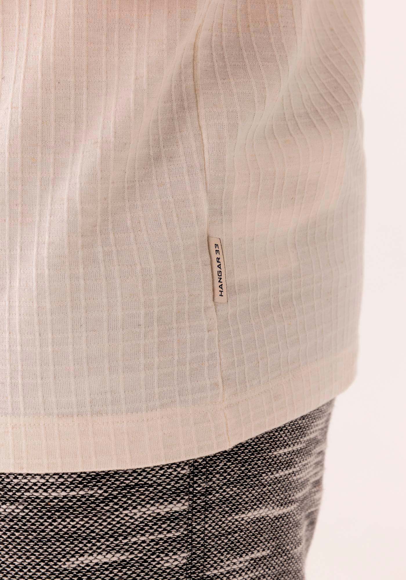 Camiseta De Mangas Curtas Em Malha Texturizada Com Linho, BRANCO OFF WHITE, large.