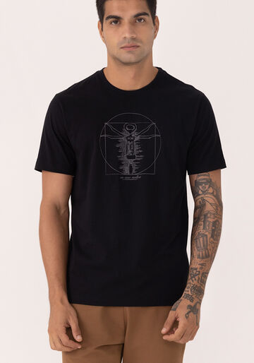 Camiseta De Mangas Curtas Em Meia Malha De Algodão, PRETO. Camiseta De Mangas Curtas Em Meia Malha De Algodão, PRETO, large.