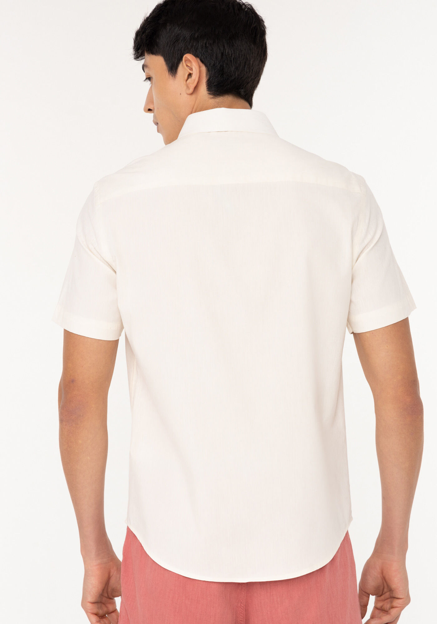 Camisa De Mangas Curtas Com Linho, BRANCO OFF WHITE, large.