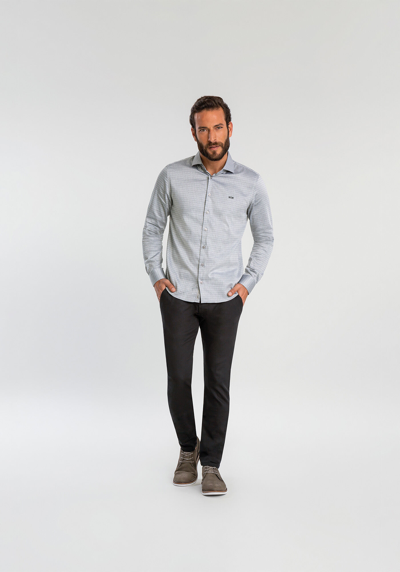 Camisa Gola Italiana Jacquard Slim Fit, , large.