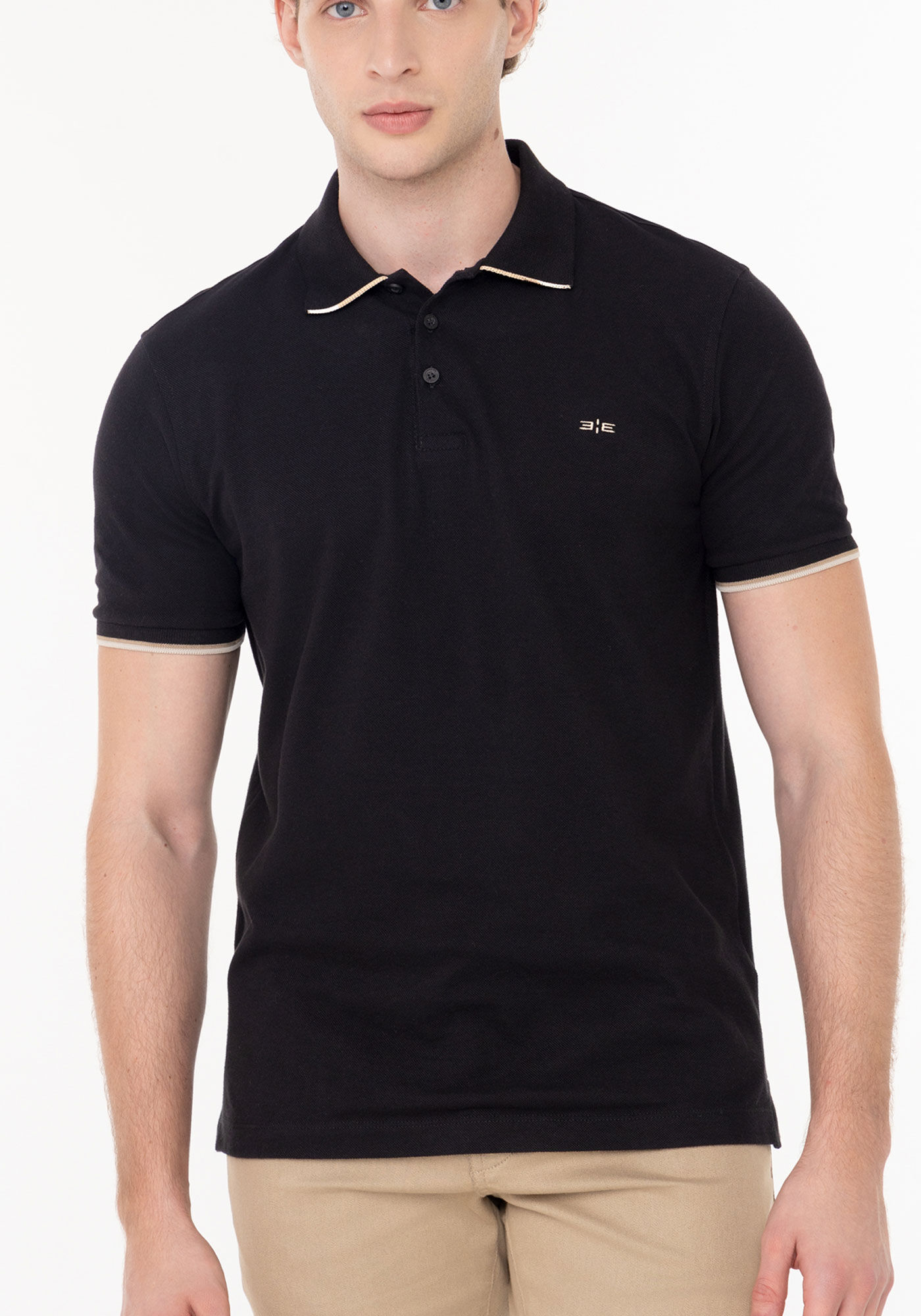 Camisa Polo De Mangas Curtas Em Malha Piquet Mercerizada, PRETO, large.