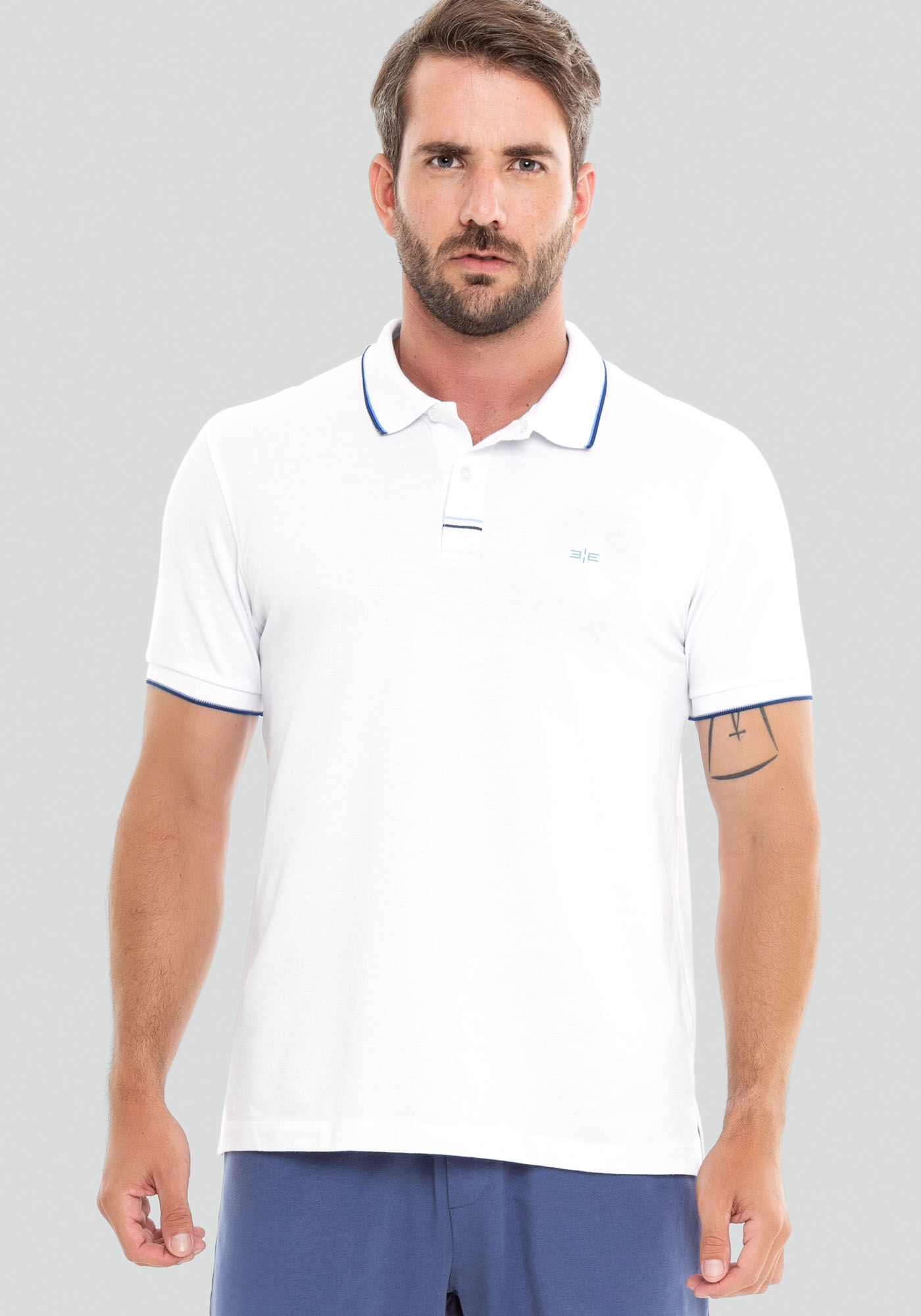 Camisa Polo Masculina em Malha Piquet com Bordado, BRANCO, large.