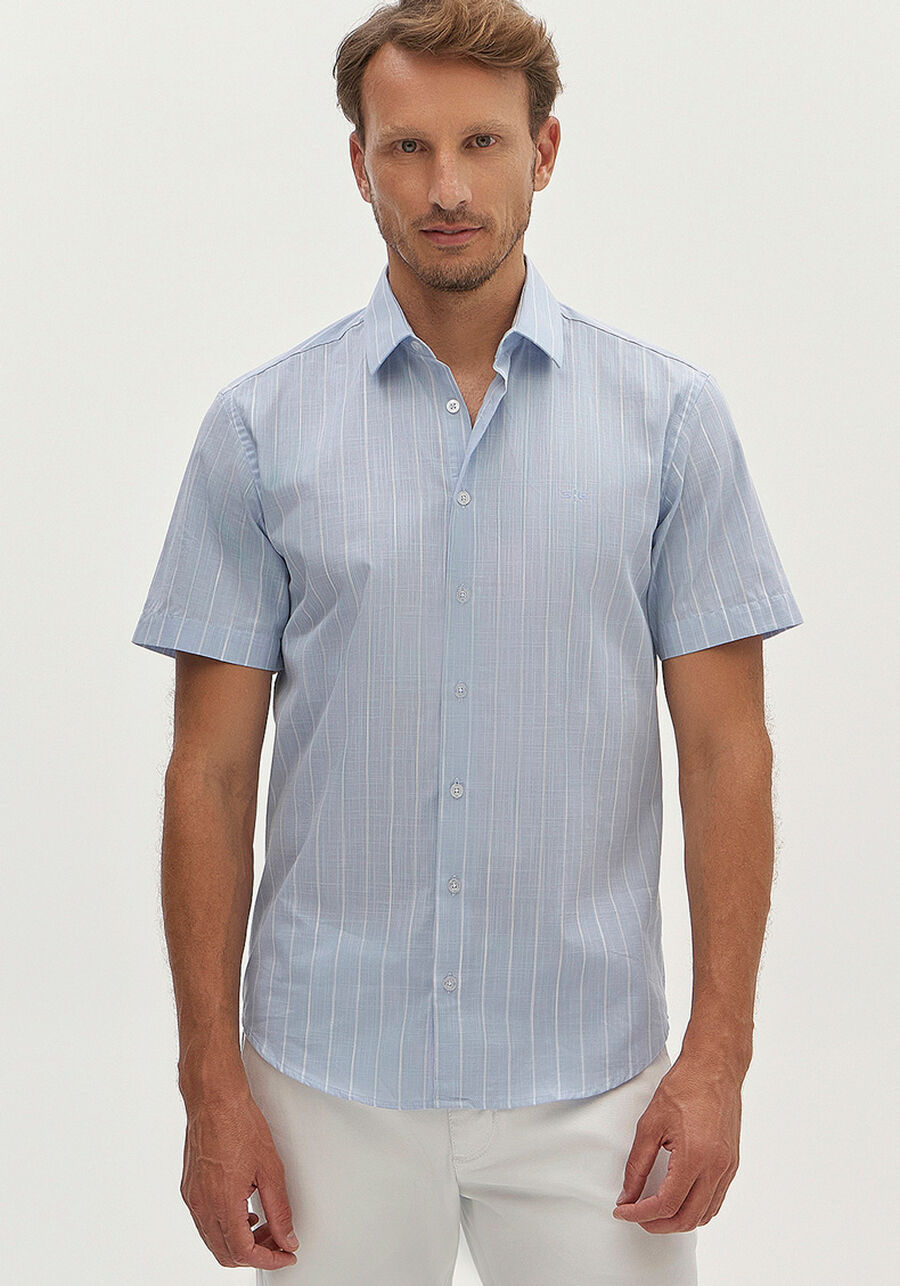 Camisa Masculina Manga Curta Flamê Listrada, AZUL CLARO. Camisa Masculina Manga Curta Flamê Listrada, AZUL CLARO, large.