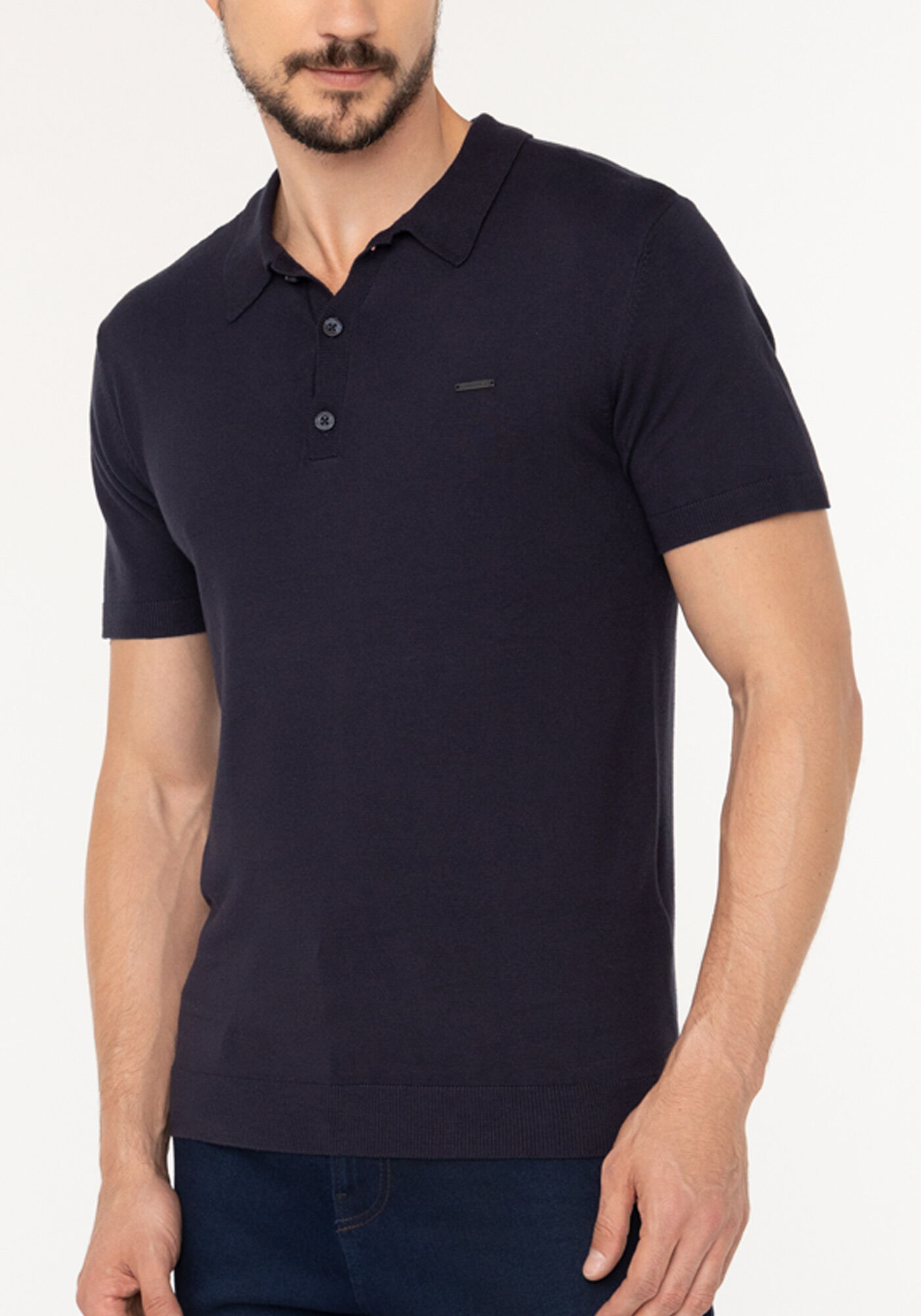 Camisa Polo Em Malha Tric&ocirc; Com Mangas Curtas, MARINHO IMPERIO, large.