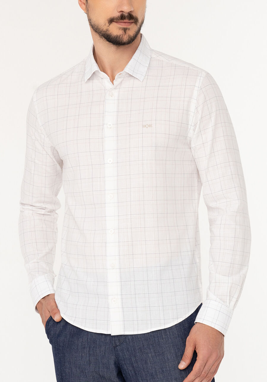 Camisa Slim Fit De Mangas Longas Em Tecido Responsável, OFF WHITE. Camisa Slim Fit De Mangas Longas Em Tecido Responsável, OFF WHITE, large.