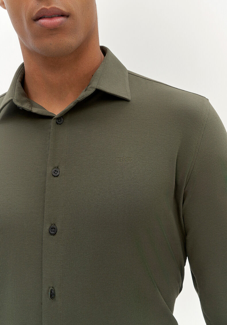 Camisa De Mangas Longas Em Malha Pima Slim Fit Masculina, VERDE VEGAS, large.