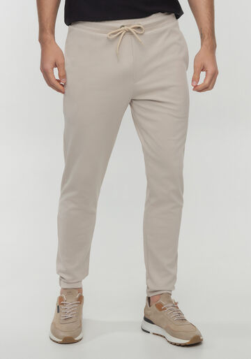 Calça Com Bolsos E Cadarço No Cós Em Malha, BEGE SYSTEM. Calça Com Bolsos E Cadarço No Cós Em Malha, BEGE SYSTEM, large.