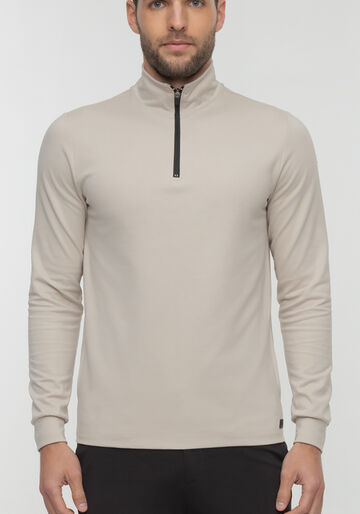 Blusão De Mangas Longas Com Gola Alta E Zíper, BEGE SYSTEM. Blusão De Mangas Longas Com Gola Alta E Zíper, BEGE SYSTEM, large.