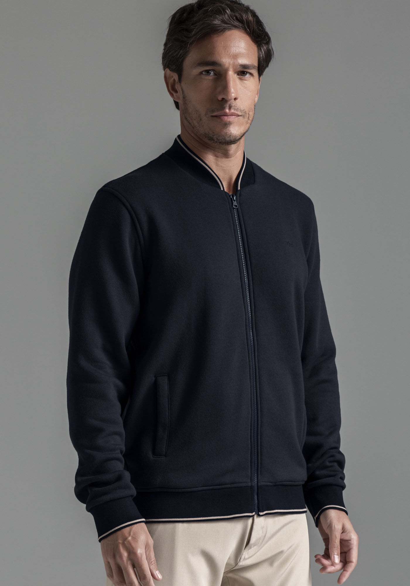 Jaqueta Bomber Masculina em Moletom com Retil&iacute;nea, MARINHO IMPERIO, large.