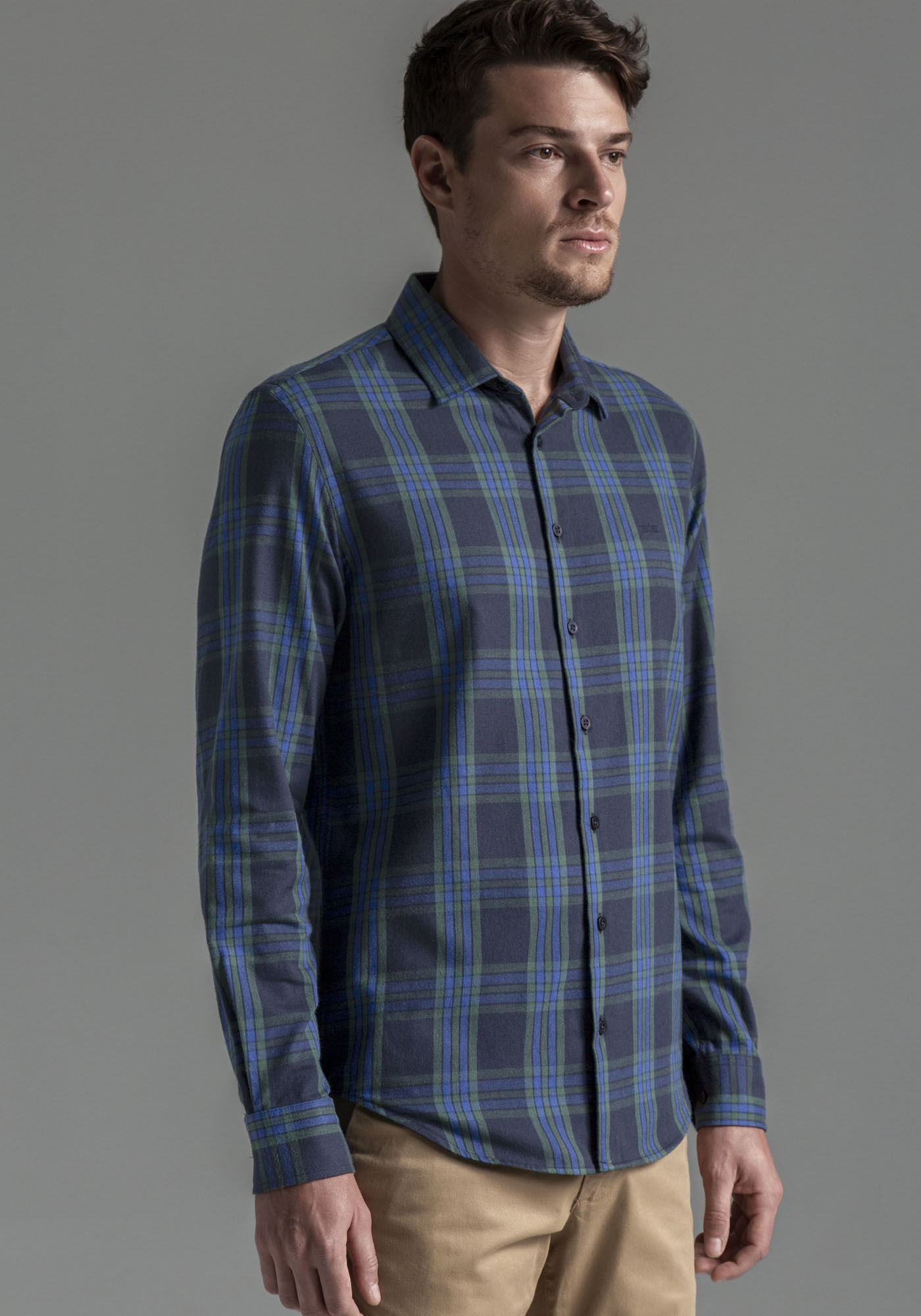 Camisa Masculina Slim Fit em Flanela Leve Xadrez, MARINHO IMPERIO, large.