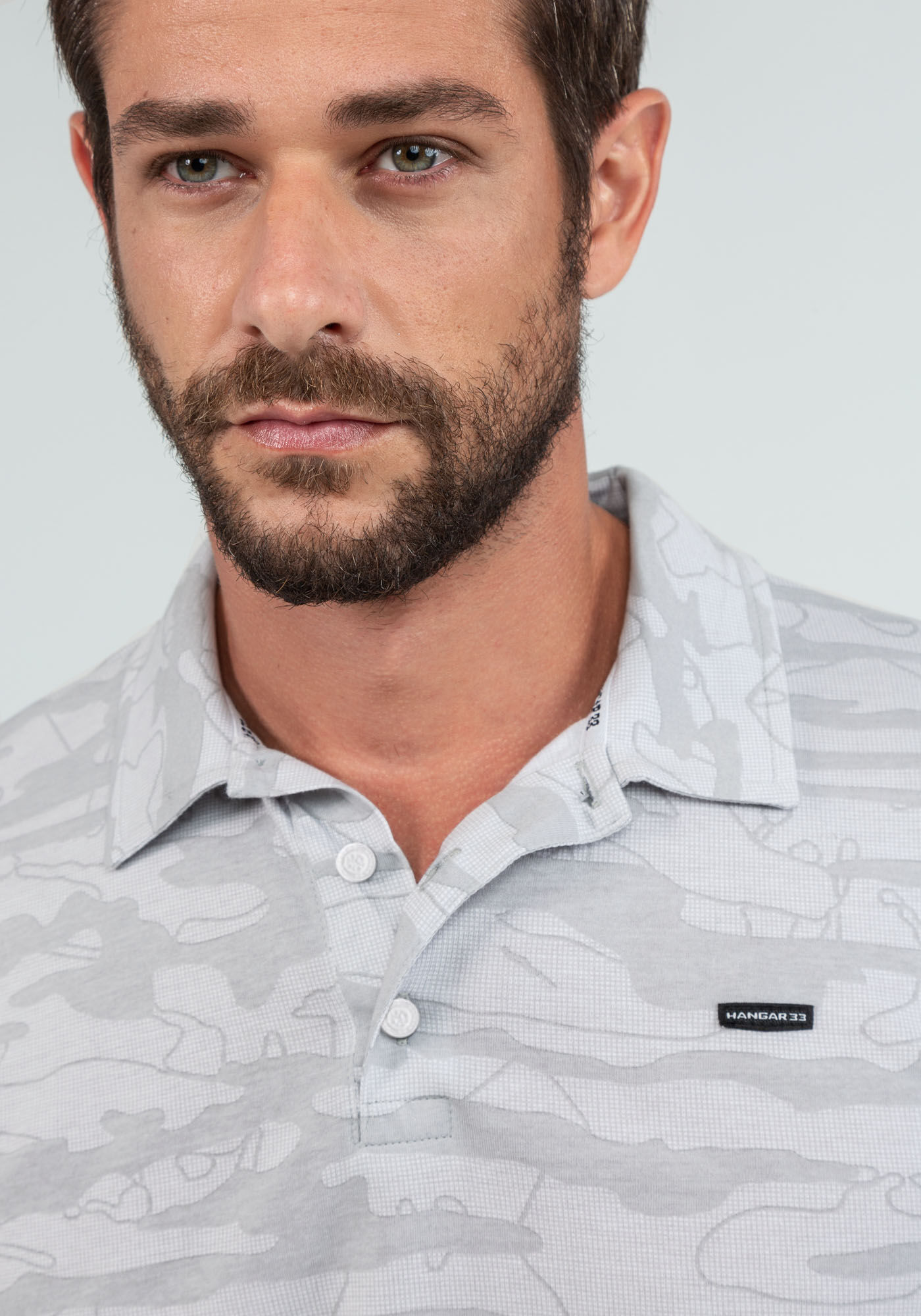 Camisa Polo Manga Curta Malha Penteada, GRID CINZA, large.