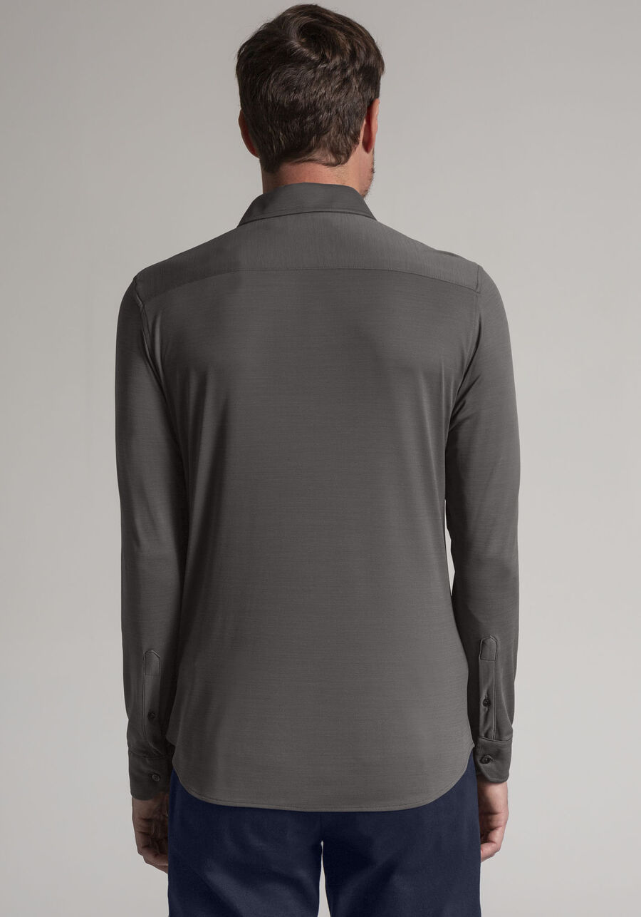 Camisa Masculina Slim Fit em Malha Tech Skin, CINZA NOTI. Camisa Masculina Slim Fit em Malha Tech Skin, CINZA NOTI, large.