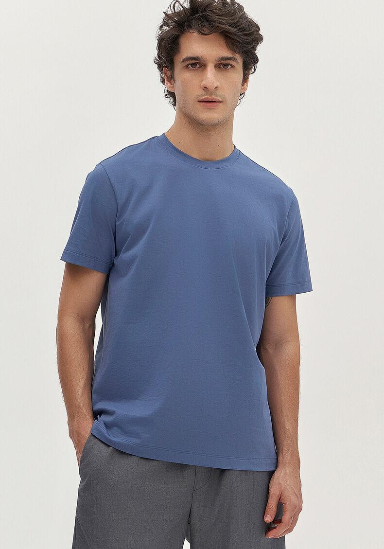 Camiseta De Mangas Curtas Em Malha De Algod&atilde;o Pima, AZUL SEED, large.