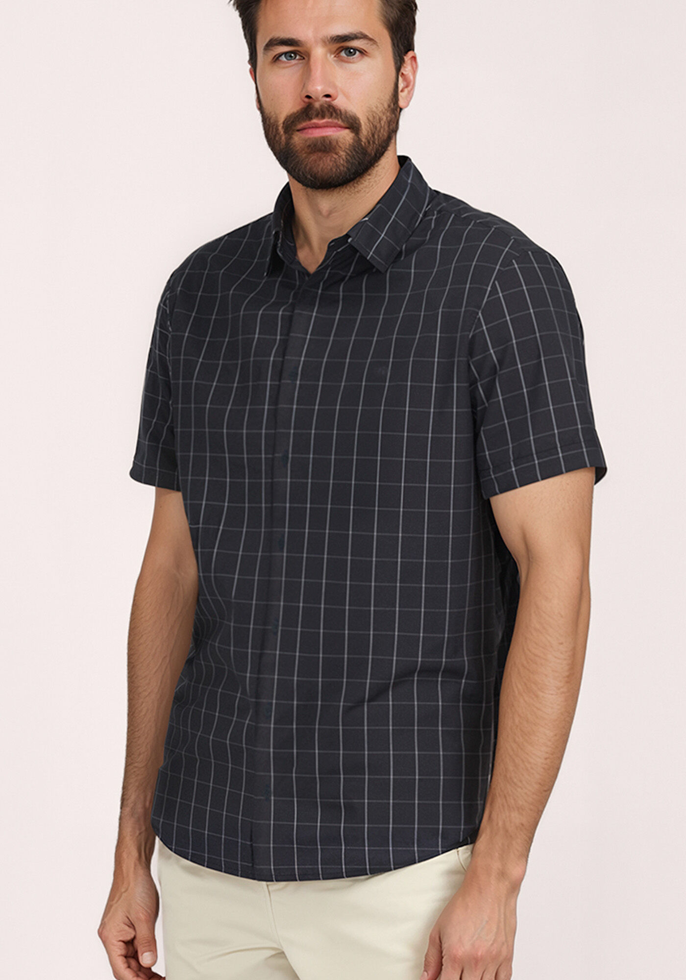 Camisa Slim Fit De Mangas Curtas Em Algod&atilde;o Mercerizado, MARINHO IMPERIO, large.