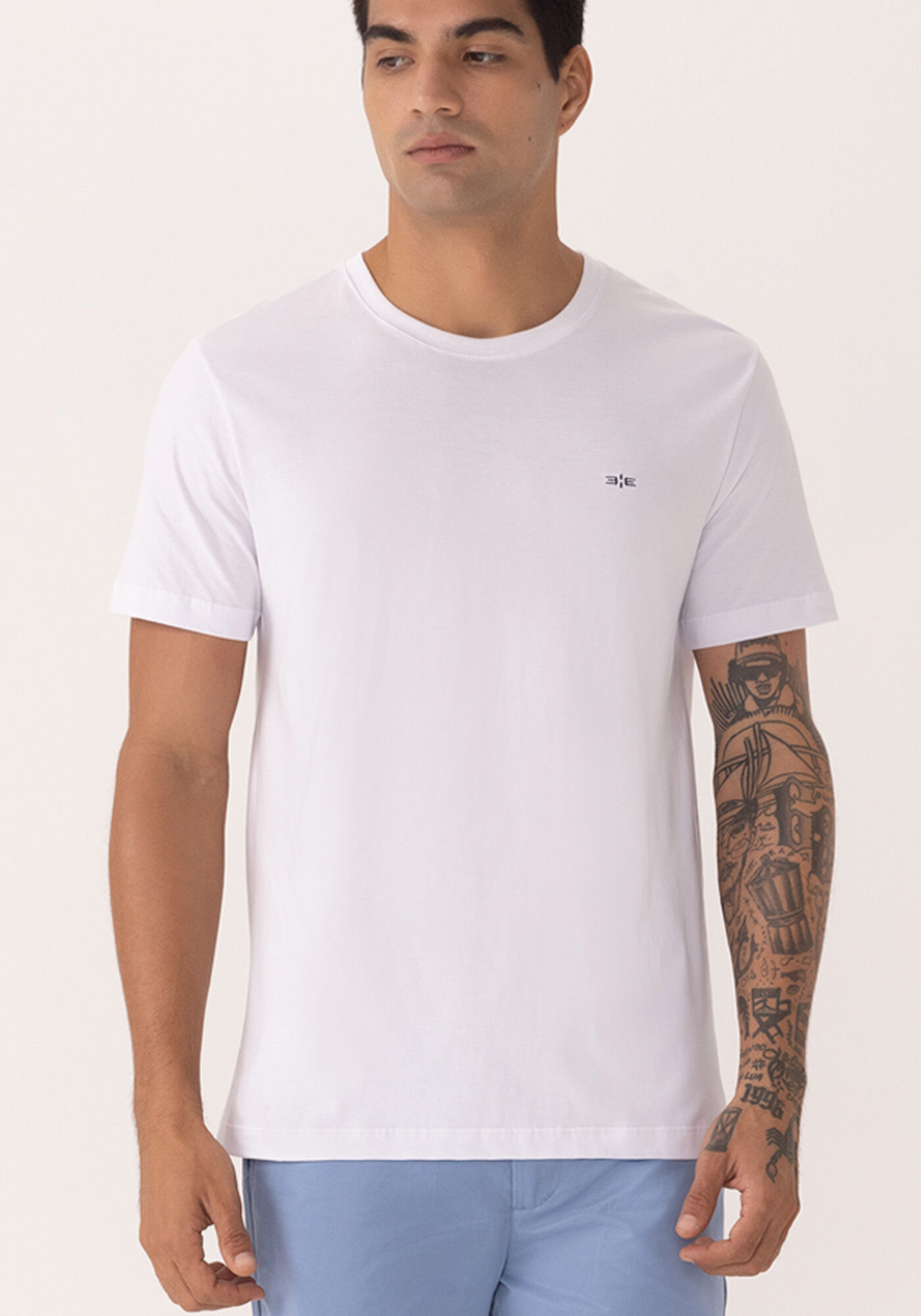 Camiseta De Mangas Curtas Em Malha De Algod&atilde;o Pima, BRANCO, large.
