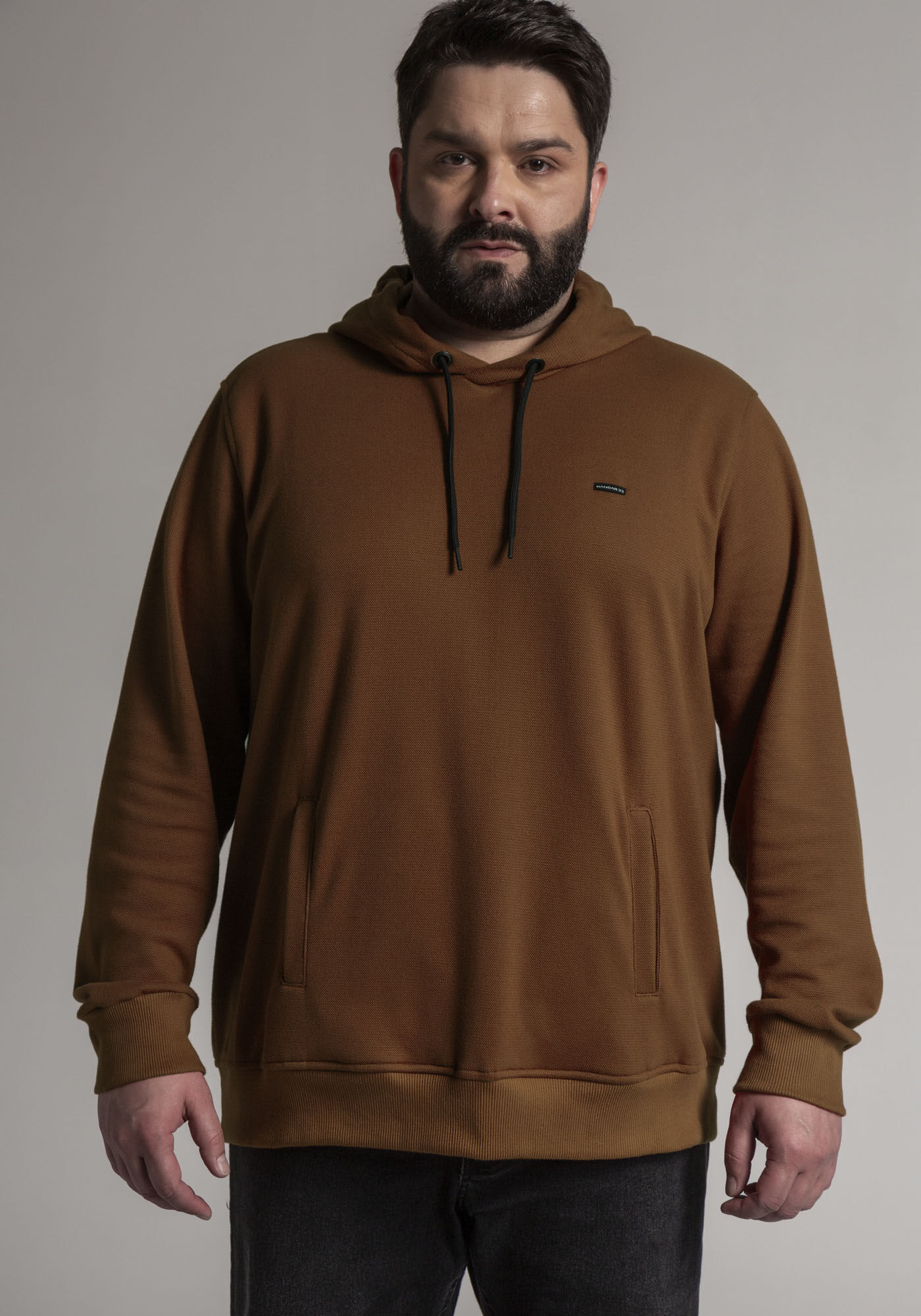 Blus&atilde;o Masculino Big & Tall em Moletom com Bolsos, LARANJA FERRUGEM, large.