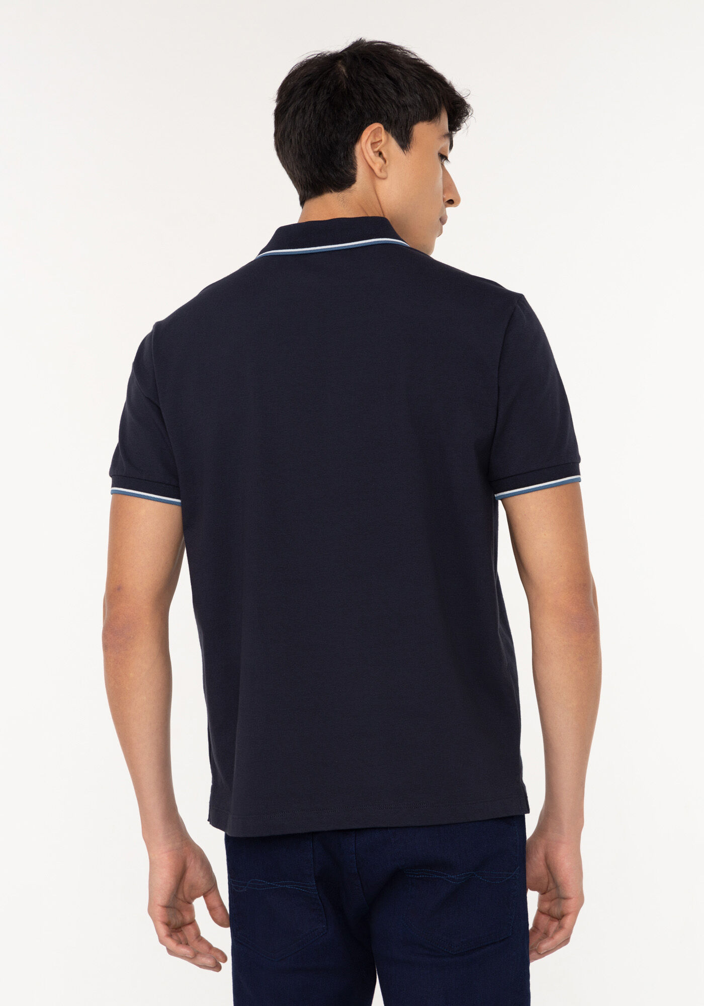 Camisa Polo Com Z&iacute;per E Mangas Curtas Em Malha Premium, MARINHO IMPERIO, large.