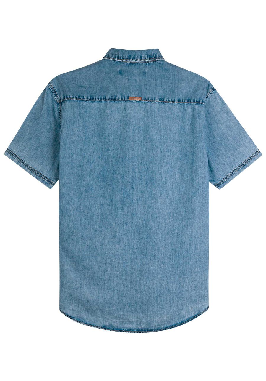 Camisa Jeans Masculina com Manga Curta, JEANS. Camisa Jeans Masculina com Manga Curta, JEANS, large.