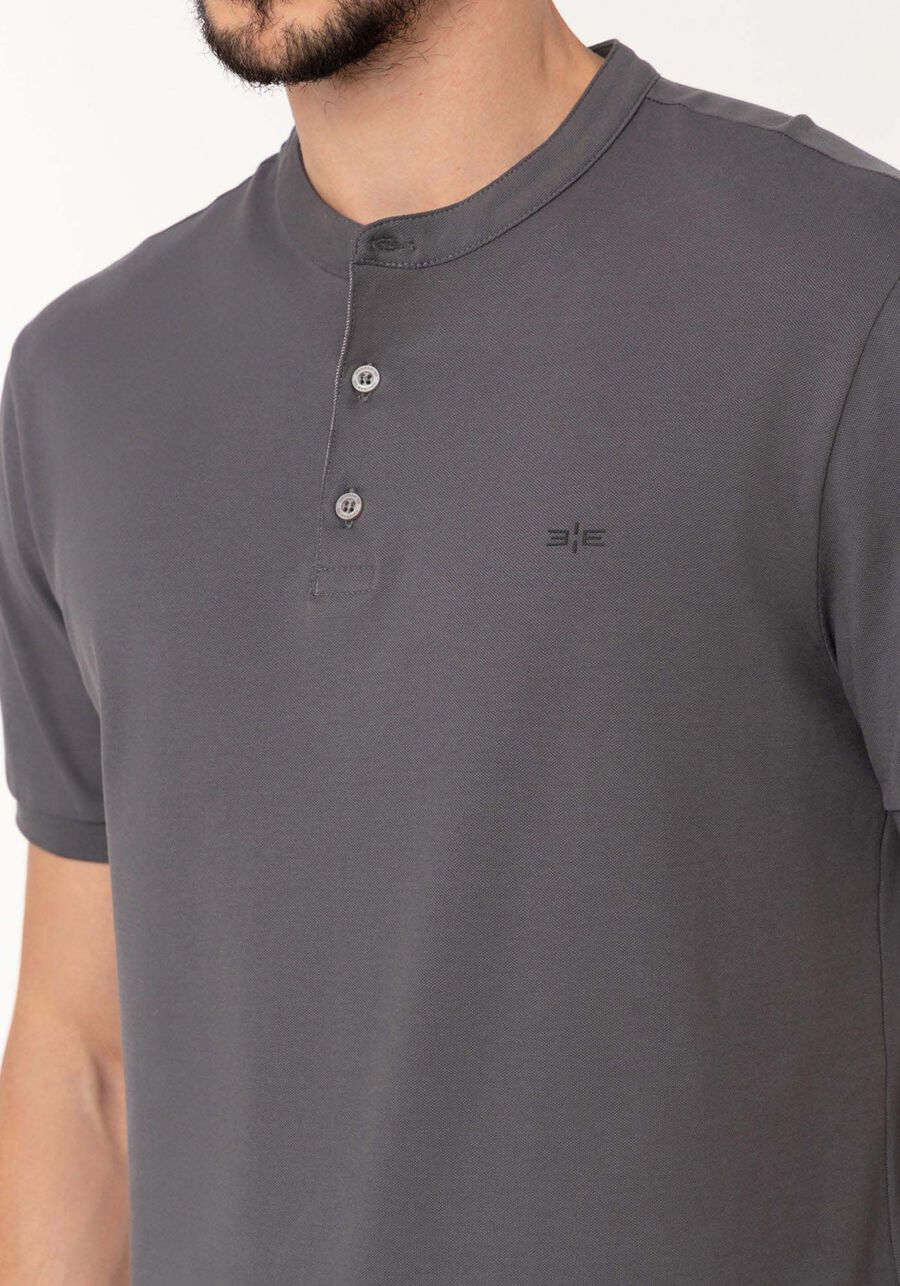 Camisa Com Gola Padre Em Malha Piquet De Algodão Pima, CINZA NIGHTCALL. Camisa Com Gola Padre Em Malha Piquet De Algodão Pima, CINZA NIGHTCALL, large.