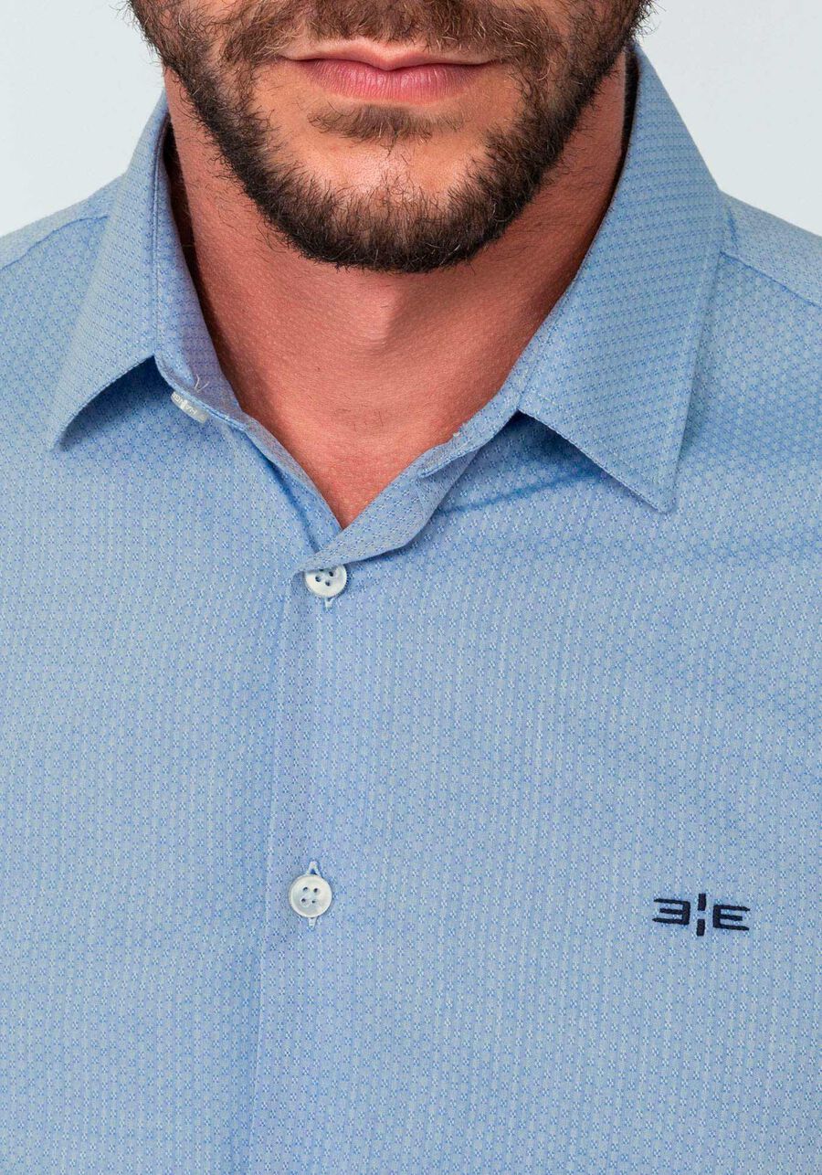 Camisa Manga Longa Slim Fit em Tecido Jacquard, AZUL CUBAN. Camisa Manga Longa Slim Fit em Tecido Jacquard, AZUL CUBAN, large.