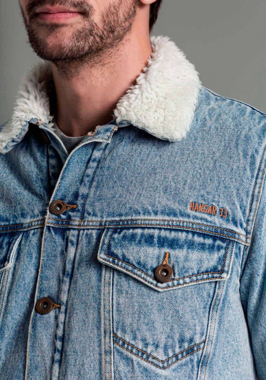 Jaqueta Jeans Masculina com Forro Pelo, JEANS. Jaqueta Jeans Masculina com Forro Pelo, JEANS, large.