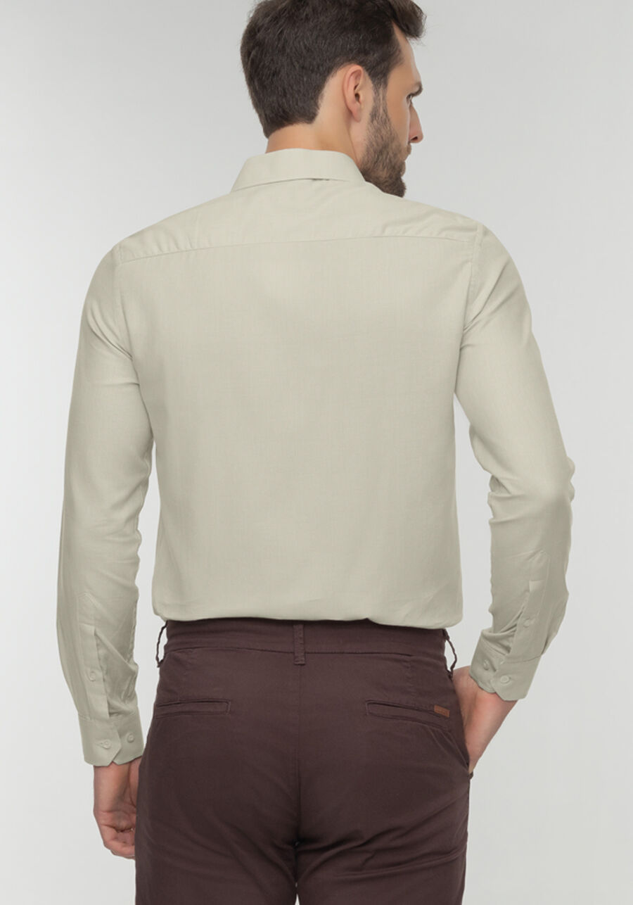 Camisa Slim Fit De Mangas Longas Em Tecido Oxford, BEGE GINGER. Camisa Slim Fit De Mangas Longas Em Tecido Oxford, BEGE GINGER, large.