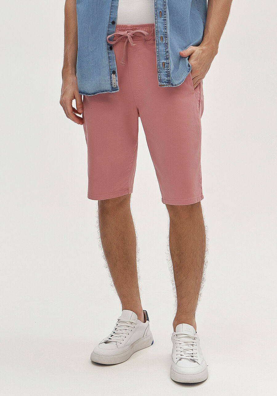 Bermuda Jogging Com Bolsos Em Sarja Denim Malha, ROSA FAIRY. Bermuda Jogging Com Bolsos Em Sarja Denim Malha, ROSA FAIRY, large.