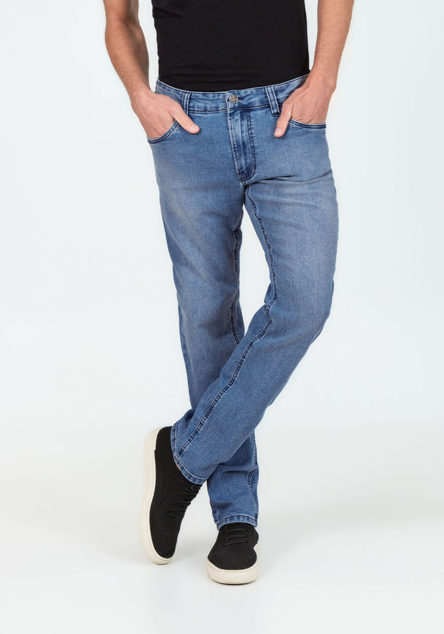 Calça Jeans Slim Antidesgaste Lavagem Média, JEANS. Calça Jeans Slim Antidesgaste Lavagem Média, JEANS, large.