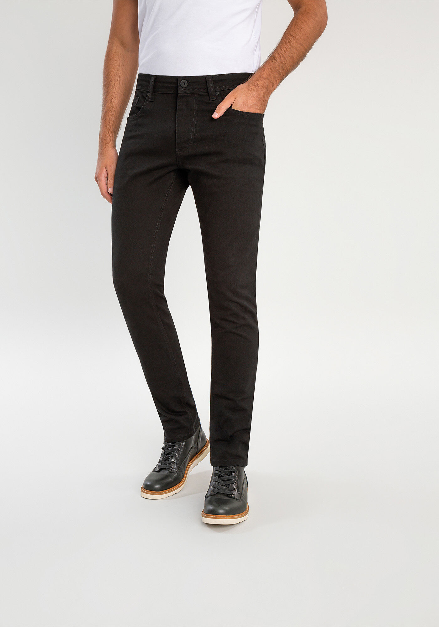 Calça sarja sales preta masculina slim
