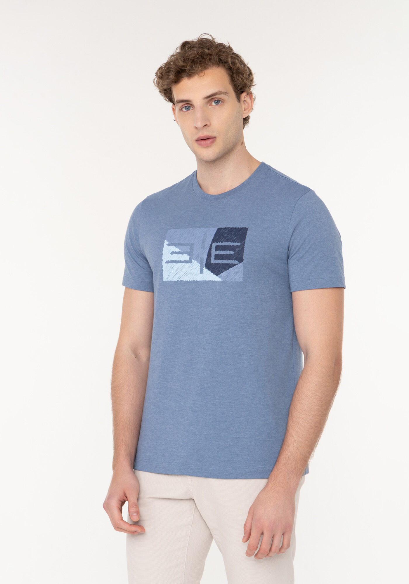 Camiseta Com Mangas Curtas E Estampa Em Malha Mesclada, MARINHO CRISTAL, large.